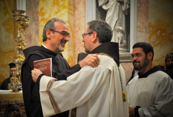 Father Pierbattista Pizzaballa welcomes the new Custos of the Holy Land, Father Francesco Patton